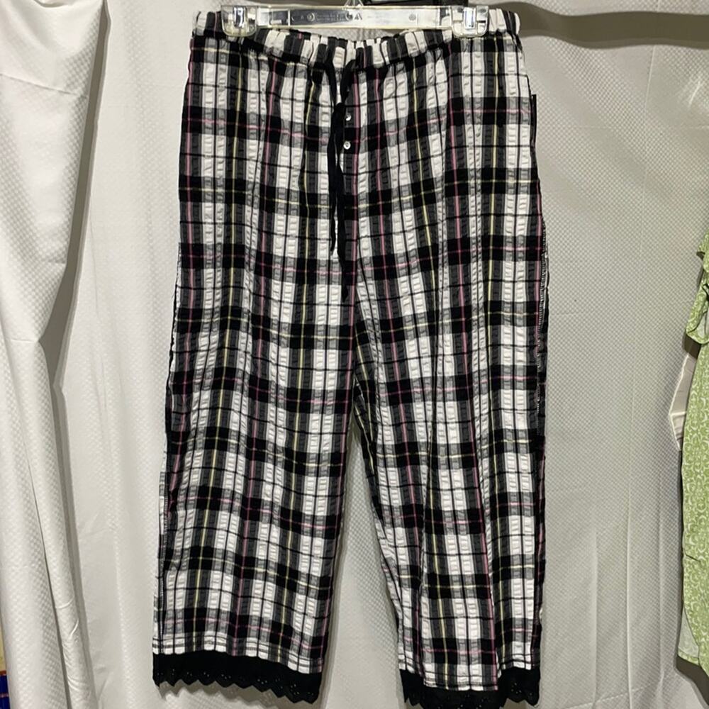 Ellen Tracy L plaid capri loungewear pants cotton polyester NWT elastic waist